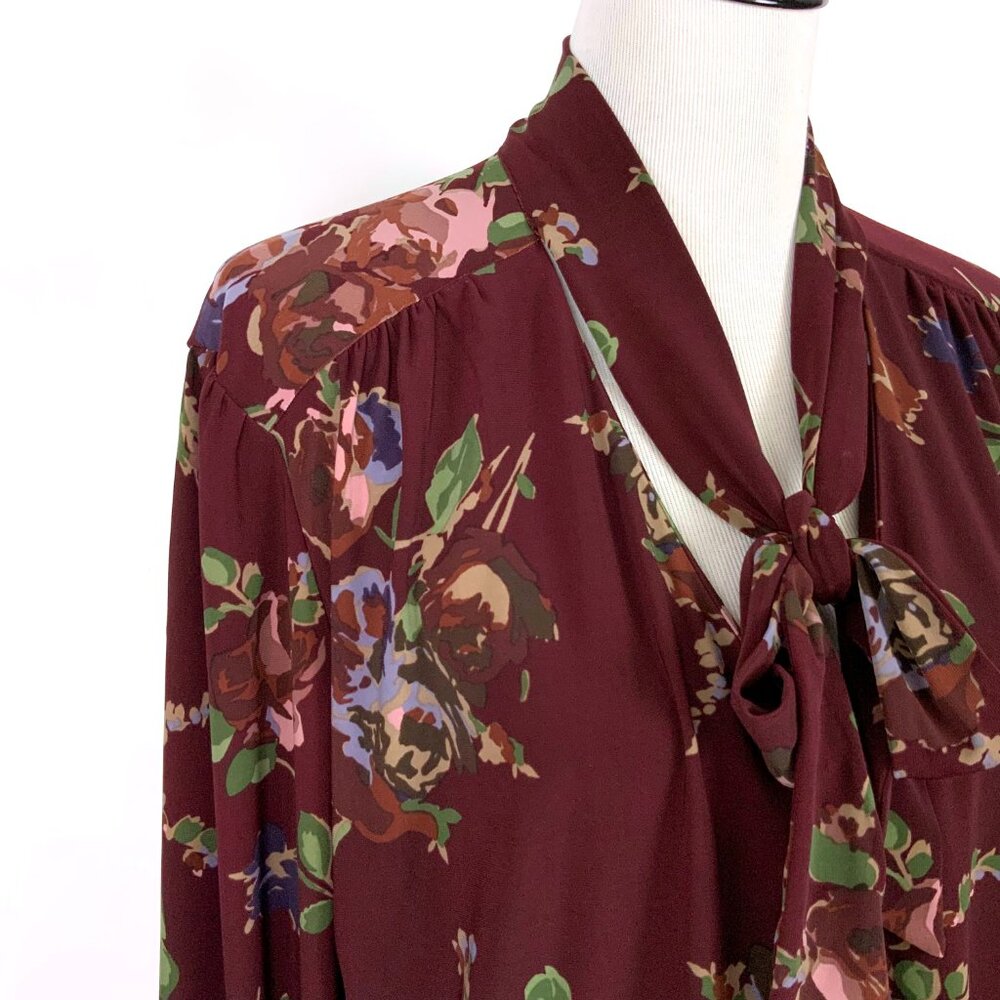 New Lauren Ralph Lauren Floral Stretch Jersey Tie-Neck Long Sleeve Blouse Sz XL - Picture 11 of 16